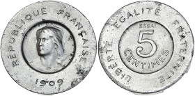 François Rude - ESSAI 5 centimes 1909

Aluminium - 1,02 grs - 19 mm
GEM.15.8
SUP