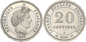 Merley - ESSAI 20 centimes 1887 A (Paris) - Type II

Maillechort - 4,56 grs - 23,5 mm
GEM.50.6
SPL

Rare et superbe exemplaire.