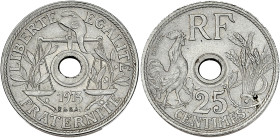 Concours de Becker, 1er essai - ESSAI 25 centimes 1913
Petit module.

Nickel - 3,03 grs - 19 mm
GEM.67.4
SPL

Rare en petit module.