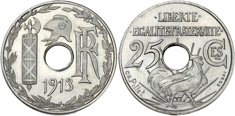 Concours de Pillet, 2ème essai - ESSAI 25 centimes 1913
Grand module. Flan bruni...