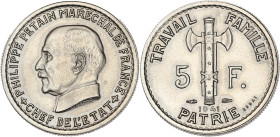 Pétain - ESSAI 5 francs 1941

Cupro-nickel - 4,11 grs - 22 mm
F.338-1 / G.764
SUP

Exemplaire nettoyé.