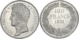 Concours de Caqué - ESSAI 100 francs 1831

Etain - 16,48 grs - 34 mm
G89.1125
SUP

Superbe exemplaire ! Nombreux micro-chocs dans le centre du revers....