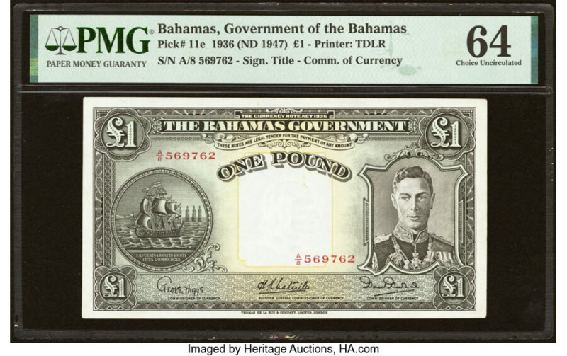 Bahamas Bahamas Government 1 Pound 1936 (ND 1947) Pick 11e PMG Choice Uncirculat...