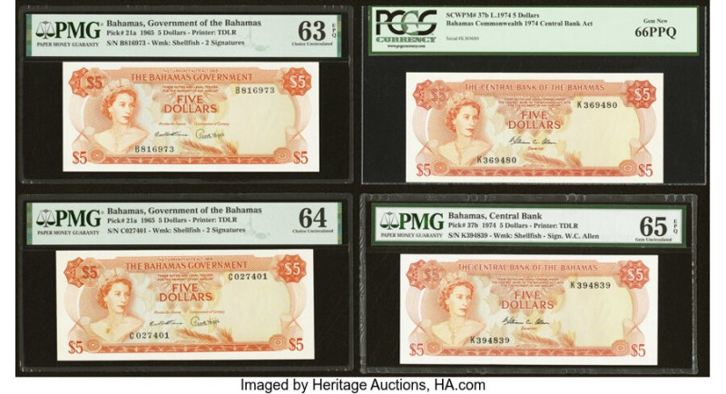 Bahamas Bahamas Government 5 Dollars 1965 Pick 21a Two Examples PMG Choice Uncir...