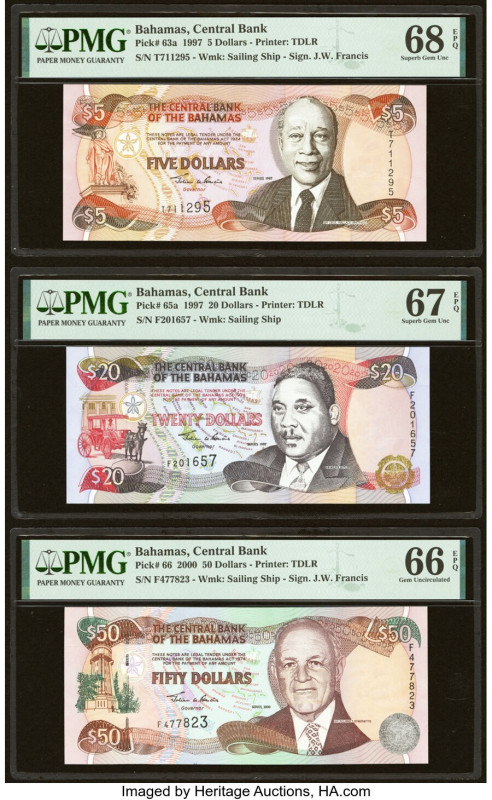 Bahamas Central Bank Group of 6 PMG/PCGS Graded Notes. This lot includes the fol...