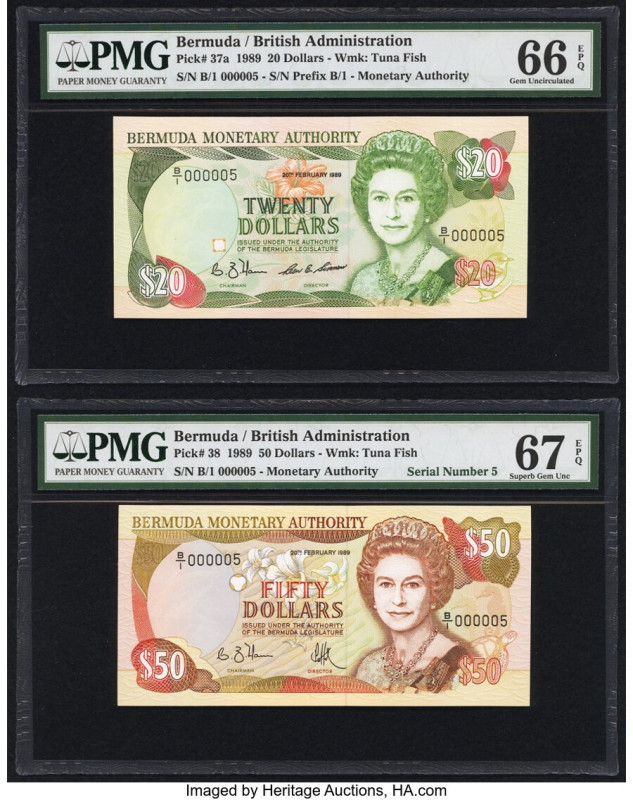 Matching Low Serial Number 5 Lot Bermuda Monetary Authority 20; 50 Dollars 20.2....