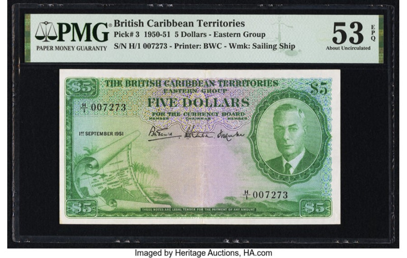 British Caribbean Territories Currency Board 5 Dollars 1.9.1951 Pick 3 PMG About...