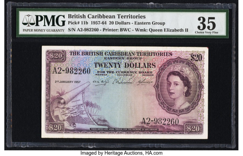 British Caribbean Territories Currency Board 20 Dollars 2.1.1957 Pick 11b PMG Ch...