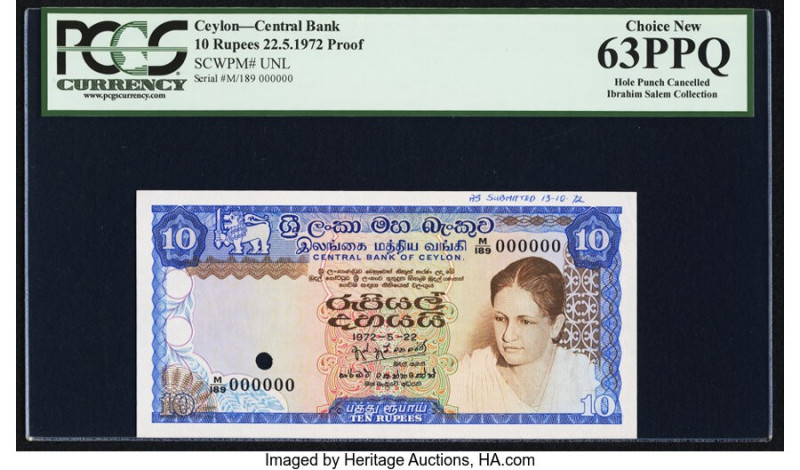 Ceylon Central Bank of Ceylon 10 Rupees 22.5.1972 Pick UNL Proof PCGS Choice New...