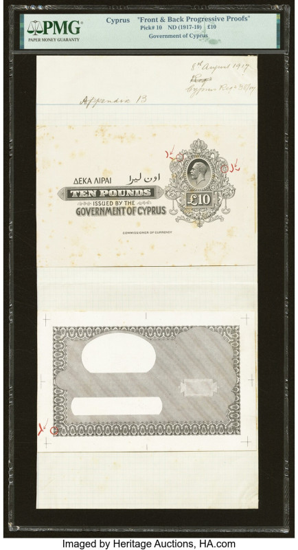 Cyprus Government of Cyprus 10 Pounds ND (1917-19) Pick 10 Front and Back Progre...