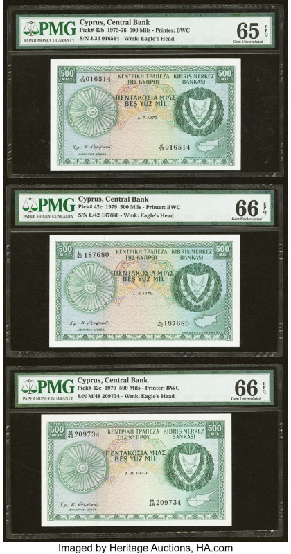 Cyprus Central Bank of Cyprus 500 Mils 1.7.1975; 1.6.1979; 1.9.1979 Pick 42b; 42...