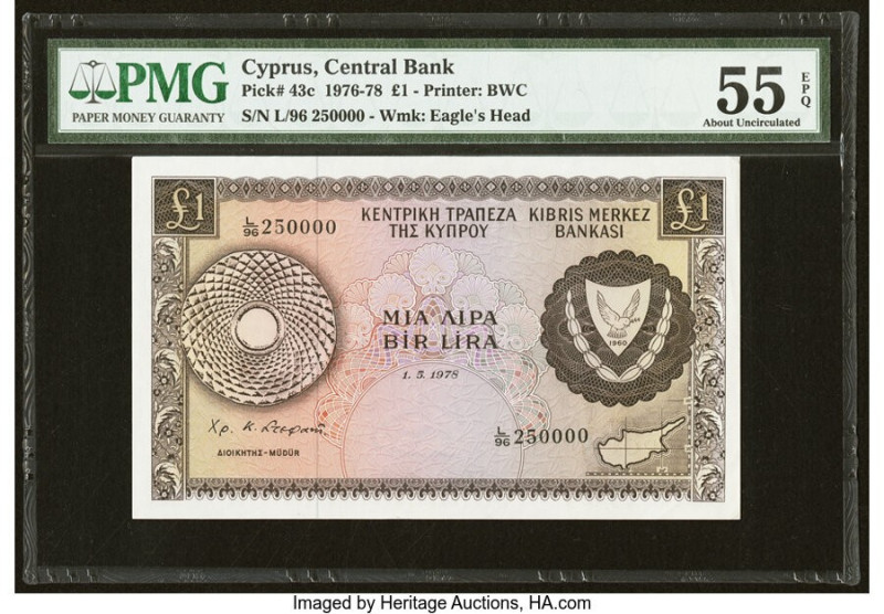 Serial Number 250000 Cyprus Central Bank of Cyprus 1 Pound 1.5.1978 Pick 43c PMG...