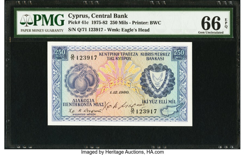 Courtesy Autograph Cyprus Central Bank of Cyprus 250 Mils 1.2.1980 Pick 41c PMG ...