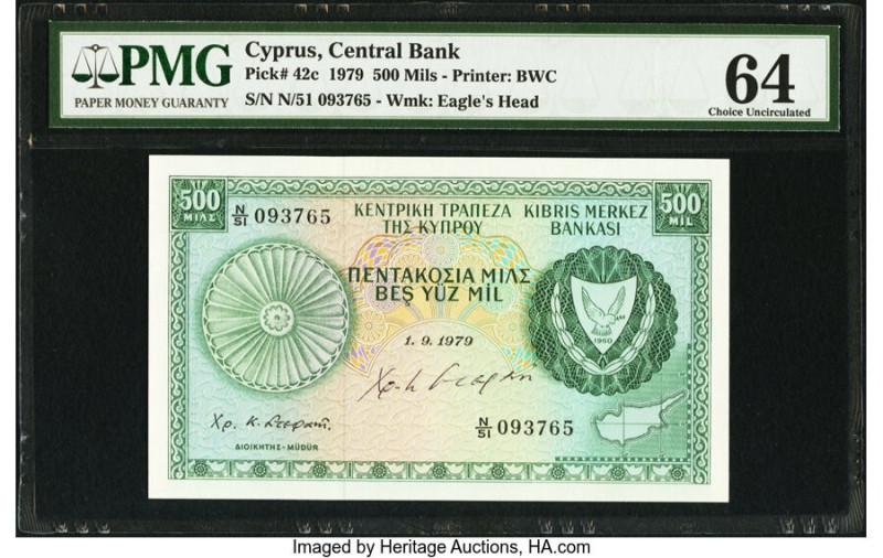 Courtesy Autographed Cyprus Central Bank of Cyprus 500 Mils 1.9.1979 Pick 42c PM...