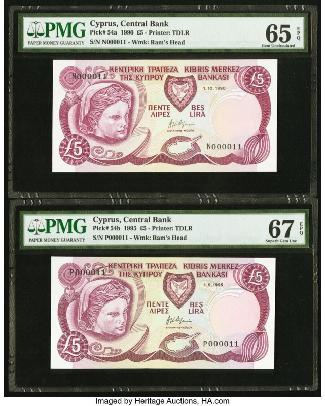 Matching Serial Number 11 Cyprus Central Bank of Cyprus 5 Pounds 1.10.1990; 1.9....