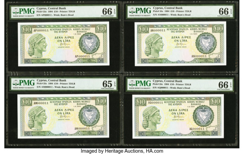 Matching Serial Number 11 Cyprus Central Bank of Cyprus 10 Pounds 1.6.1994 Pick ...