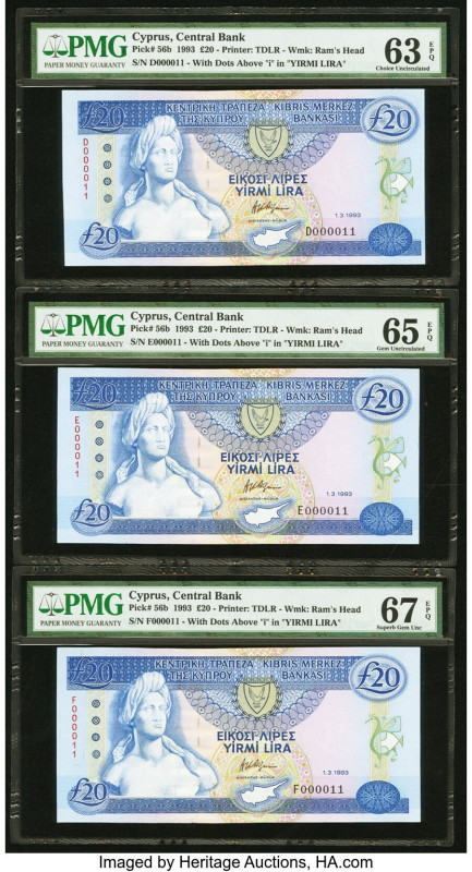 Matching Serial Number 11 Cyprus Central Bank of Cyprus 20 Pounds 1.3.1993 Pick ...