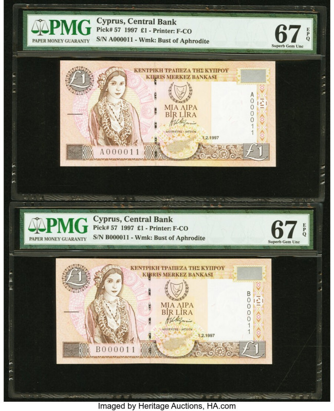 Matching Serial Number 11 Cyprus Central Bank of Cyprus 1 Pound 1.2.1997 Pick 57...