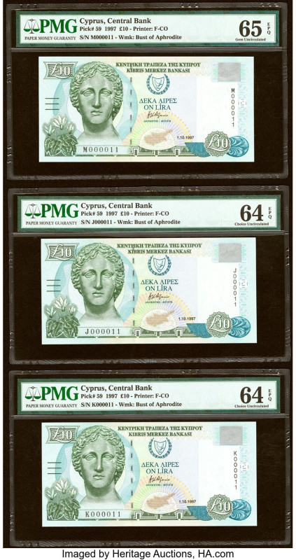 Matching Serial Number 11 Cyprus Central Bank of Cyprus 10 Pounds 1.10.1997 Pick...