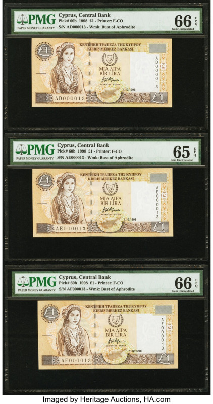 Matching Serial Number 13 Cyprus Central Bank of Cyprus 1 Pound 1.12.1998 Pick 6...