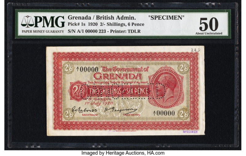 Grenada Government of Grenada 2 Shillings 6 Pence 1.7.1920 Pick 1s Specimen PMG ...