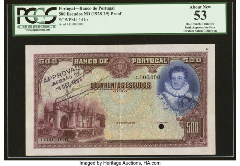 Portugal Banco de Portugal 500 Escudos ND (1928-29) Pick 141p Proof PCGS About N...