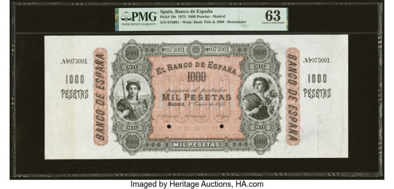 Spain Banco de Espana 1000 Pesetas 1.1.1875 Pick 10r Remainder PMG Choice Uncirc...