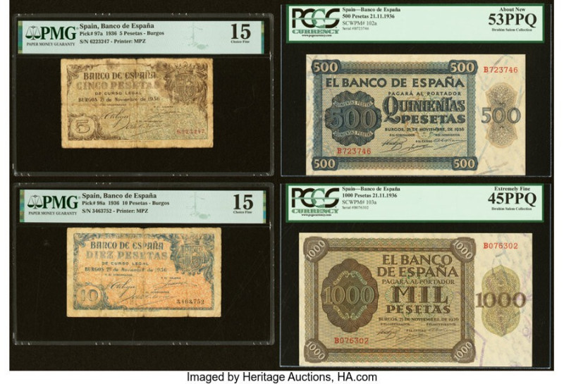 Spain Group Lot of 4 PMG / PCGS Graded Examples. This lot includes the following...