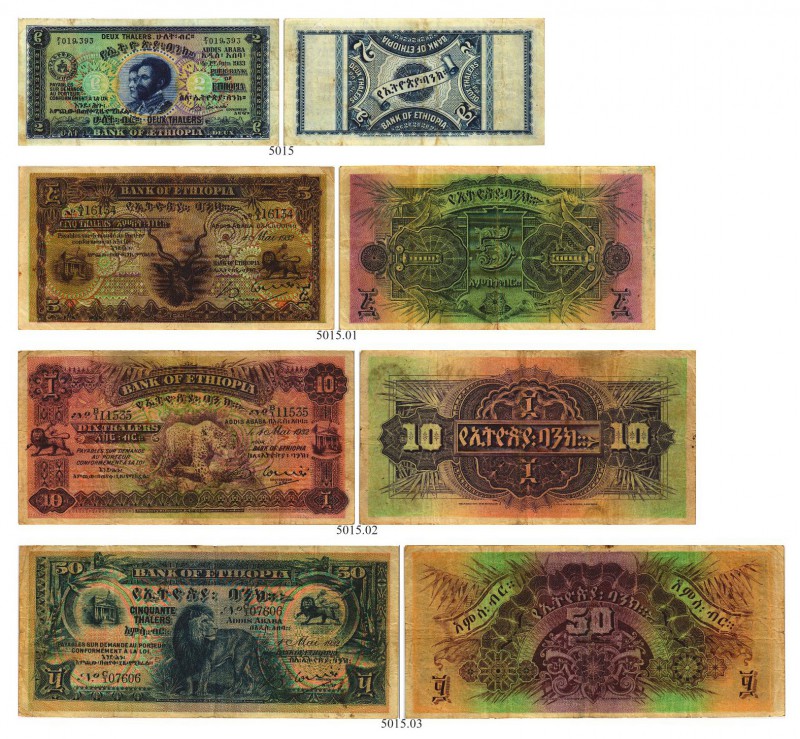 BANKNOTEN. Äthiopien. Kaiserreich. Bank of Ethiopia. Lot. 2 Thalers 1933, 1. Jun...