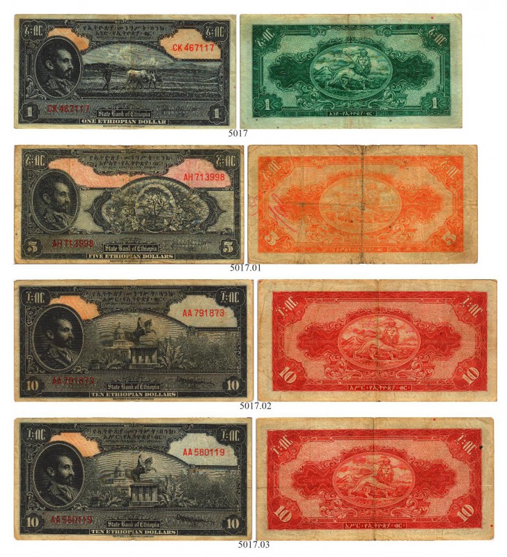 BANKNOTEN. Äthiopien. Kaiserreich. Bank of Ethiopia. Lot. 1 Dollar o. J. 5 Dolla...