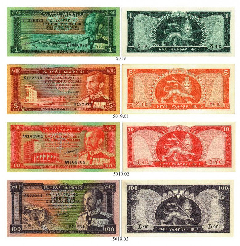 BANKNOTEN. Äthiopien. Kaiserreich. Bank of Ethiopia. Lot. 1 Dollar o. J. 5 Dolla...