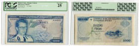 BANKNOTEN. Belgien. Banque Centrale du Congo Belge et du Ruanda-Urundi. 1000 Francs 1958, 1. September. Pick 35. PCGS 25. III / Very fine. (~€ 70/USD ...