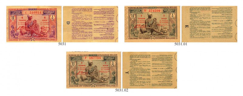 BANKNOTEN. Belgien. "Loterie Coloniale" für Belgisch Kongo. Lot. 1945. 11 Francs...