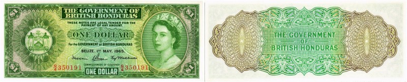 BANKNOTEN. Britisch Honduras. Government of British Honduras. 1 Dollar 1965, 1. ...
