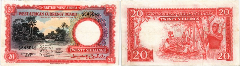 BANKNOTEN. Britisch Westafrika. West African Currency Board. 20 Schillings 1953,...