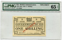 BANKNOTEN. Fiji. Britische Administration 1874-1970. 1 Shilling 1942, 1. September. Specimen. B 00000. Roter Aufdruck diagonal SPECIMEN. Pick 49s2. PM...