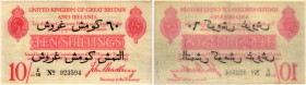 BANKNOTEN. Grossbritannien. Königreich. Treasury Notes. 10 Schillings o. J. (1915). Schwarzer Überdruck in türkischer Sprache „60 silver piasters“. Zu...