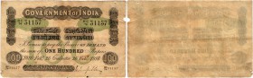 BANKNOTEN. Indien. Britische Administration. Government of India. 100 Rupees 1916, 26. Februar, Calcutta. Signatur M.M.S. Gubbay. Pick A17k. Sehr selt...