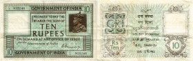 BANKNOTEN. Indien. Britische Administration. Government of India. 10 Rupees 1920-1925. Signatur: H. Dennings. Pick 6. Nadellöcher / Pin holes. -III / ...
