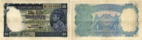 BANKNOTEN. Indien. Britische Administration. Reserve Bank of India. 10 Rupees o. J. (1937). Pick 18a. Nadellöcher, leicht geglättet / Pin holes slight...