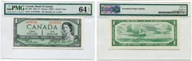 BANKNOTEN. Kanada. Britische Administration (ab 1763). Bank of Canada. 1 Dollar 1954. Sog. 1954 „Devil’s Face Hairdo’ Issue“. Pick 66b. PMG 64. FDC / ...