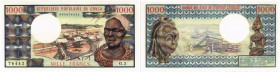 BANKNOTEN. Kongo Republik. Banque des États de l’Afrique Centrale. 1000 Francs o. J. (1974). Pick 3b. Selten in dieser Erhaltung / Rare in this condit...