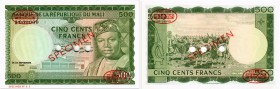 BANKNOTEN. Mali. Republik. Banque de la République du Mali. 500 Francs 1960, 22. September. Specimen. Beidseitig roter Aufdruck diagonal SPECIMEN sowi...