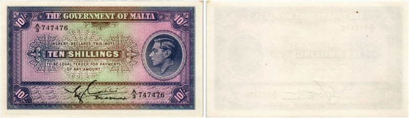 BANKNOTEN. Malta. British Administration. Government of Malta. 10 Shillings o. J...