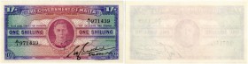 BANKNOTEN. Malta. British Administration. Government of Malta. 1 Shilling o. J. (1943). Pick 16. Selten in dieser Erhaltung / Rare in this condition. ...