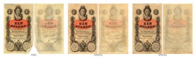 BANKNOTEN. Österreich Kaiserreich. "Privilegirte" Österreichische Nationalbank. Lot. 1 Gulden 1858, 1. Januar. (3 Exemplare). Richter 128. Pick A81. I...