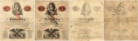BANKNOTEN. Österreich Kaiserreich. "Privilegirte" Österreichische Nationalbank. Lot. 5 Gulden 1859, 1. Mai. 2 Exemplare, eines mit Stempel UNGILTIG au...