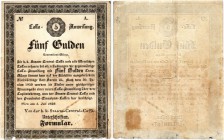 BANKNOTEN. Österreich Kaiserreich. Reichs-Central-Cassa (Staatsnoten). 5 Gulden 1849, 1. Juli. 3%-ige Cassa-Anweisung. Einseitiger Druck. Formular. Ri...