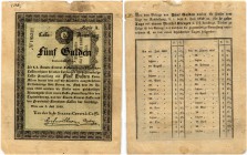 BANKNOTEN. Österreich Kaiserreich. Reichs-Central-Cassa (Staatsnoten). 5 Gulden 1849, 1. Juli. 3%-ige Cassa-Anweisung. Mit aufgedrucktem Zinsstempel. ...