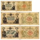 BANKNOTEN. Österreich Kaiserreich. Reichs-Central-Cassa (Staatsnoten). Lot. 50 Gulden 1866, 25. August. 3 Exemplare, davon 1 Expl. mit doppeltem Stemp...